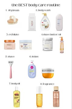 Self Care Needs List, Tips For Body Care, Drugstore Body Care, Skin And Body Care Products, Self-care Routine Body Care, Self Care Products List, Self Care Essentials Products, Self Care Products Hygiene Aesthetic, Everything Shower Products