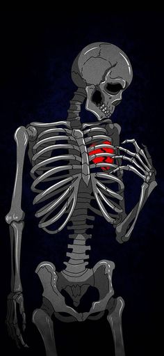 a skeleton with a red light in its chest