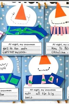 snowman at night craft Snowman Crafts For Preschoolers, Craft For Kindergarten Kids, Winter Centers Kindergarten, Build A Snowman Craft, Easy Snowman Crafts, Snowman Writing Activities, Snowman At Night, January Preschool Themes, Winter Read Alouds