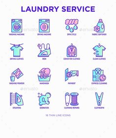 laundry service line icons set - web elements