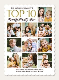 the top ten twenty - one family photos are shown in this postcard style card