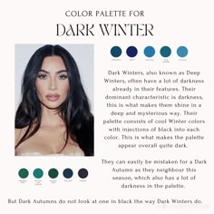 Deep Winter Celebs, Deep Winter Eye Makeup, Deep Winter Palette Outfits Aesthetic, Dark Winter Makeup Palette, Makeup For Winter Skin Tone, Winter Tone Makeup, Dark Winter Color Analysis, Winter Skin Tone Color Palette