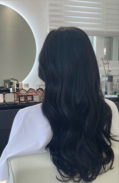 Black Waves Hair, Almost Black Hair Color, Long Black Hair Extensions, Warm Black Hair, All Black Hair, Almost Black Hair, Pretty Black Hair, Raven Black Hair, Off Black Hair