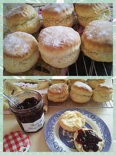 there are pictures of pastries and jams on the table