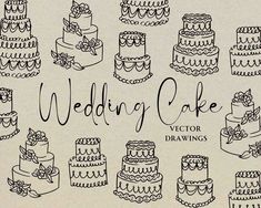 a drawing of wedding cakes with ribbons and bows