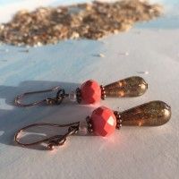 Fiesta Coral and Copper Earrings Coral Jewelry, Peach Orange, Local Art, Copper Earrings, Art Gifts, Outer Banks, Coral, Copper