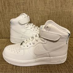 Brand New Without Box Womens Size 8.5 Please Let Me Know If You Have Any Questions White Shoes High Tops, Classic Nike Air Force 1 High-top Leather, Classic High-top Leather Nike Air Force 1, Classic Leather High-top Nike Air Force 1, White Leather Nike Air Force 1 With Round Toe, Womens Nike Air Force 1, Nike Shoes Womens, Baggy Jeans For Women, Air Force Shoes