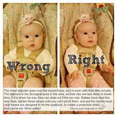 two pictures of a baby in a car seat with the words wrong and right on it