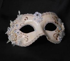 "This mask belongs to our collection of masks \"Into the White\", originally born for a special wedding and then further developed. This mask is a traditional and original papier-mache Venetian mask, handmade and decorated in our Atelier in Venice using acrylics colors, fabrics, Svarowski and the crequelè technique. It is perfect for any masquerade party, Halloween costume, pro or event in Venice or elsewhere during Carnival. This mask can be gently bent to form to your face and ties in the back White Masquerade Mask, Masquerade Mask Diy, White Masquerade, Masquerade Ball Masks, Masquerade Ball Mask, Venice Mask, Venetian Masquerade Masks, Mask Aesthetic, Ball Mask