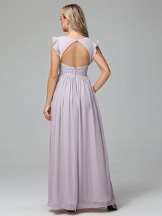 the back of a bridesmaid's dress in lavender