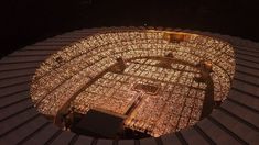 an aerial view of a stadium at night