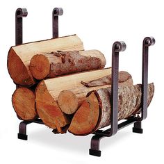 there is a stack of logs in the holder