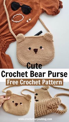 crochet bear purse free pattern with instructions to make it in the shape of a teddy bear