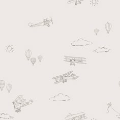 a drawing of airplanes and hot air balloons