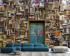 a room filled with lots of books on the wall