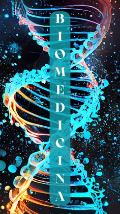 a blue and black poster with the words biomedicin on it's side