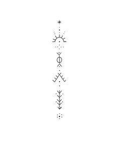 a black and white drawing of an arrow with stars in the sky above it on a white background