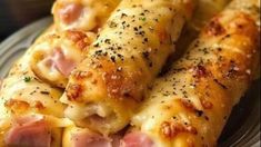 ham and cheese roll ups on a plate