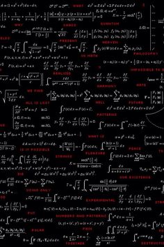 a black and red background with many different types of writing on it, including numbers