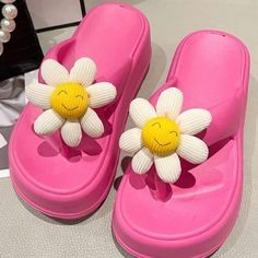 Brand New! Shein Women's Platform Daisy & Smiley Face Flip Flops. Hot Pink Eva Material With Yellow & White Daisy & Smiley Face. 2.75" Platform. Size Cn 40-41 Which Is A Us 8-8.5. Pink Open Toe Slippers For Summer, Pink Round Toe Slippers For Summer, Summer Open Toe Pink Slippers, Summer Pink Open Toe Slippers, Cute Closed Toe Summer Slippers, Playful Eva Sandals For Spring, Pink Non-slip Synthetic Slippers, Playful Eva Sandals For Summer, Pink Non-slip Eva Slippers