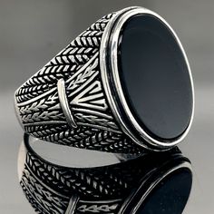 Silver Oval Black Onyx  Ring , Onyx Signet Ring , Engraved Onyx Ring , Handmade Ring For Men , 925k Sterling Silver Ring , Gift For Him ★Item Details * Gender : Male / Female * Material : 925K Sterling Silver * Total weight : 15 Grams * Gemstone : Onyx Stone ✔ Ready to Ship in 1-2 Business Days .. ✔ Shipped to the Worldwide 1-5 business days with free shipping... ✔ The product will be sent to you with a handmade wooden box to avoid any damage during shipping... ✔ Visit our store, browse other Me Black Oval Engraved Sterling Silver Ring, Oval Black Sterling Silver Engraved Ring, Vintage Black Oval Engraved Ring, Onyx Signet Ring, Signet Rings, Black Onyx Ring, Ring For Men, Onyx Ring, Onyx Stone