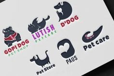 the logos for various pet shops are displayed on a piece of paper that has been cut out