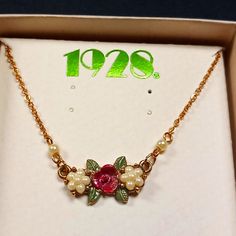 1928 Necklace With Flower And Pearl Like. New Without Tags. 1928 Jewelry, Jewelry Necklace, Red Gold, Womens Jewelry Necklace, Vintage Jewelry, Jewelry Necklaces, Like New, Women Jewelry, Necklaces