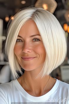 hairstyler | hairstyles for school | hairstyles short Stacked Blonde Bob Haircut, Bright Blonde Bob Short, Blonde Bob Styles, Bobs For Long Faces, Blonde Short Bob Hairstyles, Blond Hair Ideas Short, Bubble Bob Haircut 2024, Trendy Hair Color 2024, Short Bob Blonde Hair