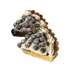 two pieces of pie with blueberries on top