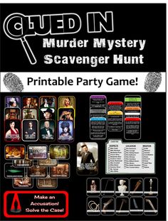 Clue Party, Clue Games, Treasure Hunt Games, Mystery Dinner Party, Mystery Parties, Dinner Party Games, Scavenger Hunt Games, Spy Party, Mystery Dinner