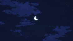 the moon is shining brightly in the dark night sky with stars and clouds around it