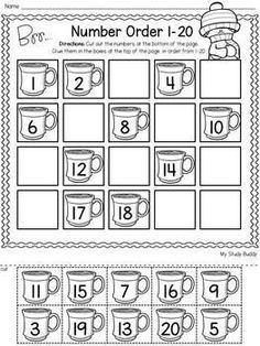 the number order worksheet for numbers 1 - 20 with coffee cups on them