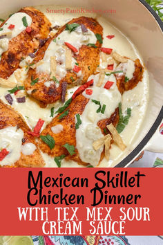 Mexican seasoned chicken nestled in a sour cream sauce. Creamy Mexican Chicken, Mexican Skillet, Cream Sauce For Chicken, Canning Refried Beans, Mexican Rice Easy, Mexican Chicken Recipes, Chicken Skillet Recipes, Sour Cream Sauce