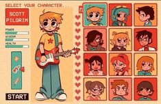 an image of a boy playing guitar with other people around him and the caption says, select your character