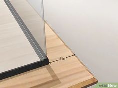 a glass door is shown with measurements for the bottom and side panels on the wall