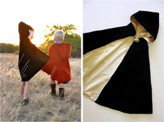 two pictures, one with a child's cape and the other with an adult's cape