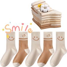 PRICES MAY VARY. 【Material】Cushioned sperry socks. Lightweight premium cotton with polyester. Elastic & comfy. Soft & Breathable. Warm & Cool 【Size & Package】One size fits most (Size 4-10). Match boots, canvas shoes, heels,etc. Hand or machine wash (cold water recommended) 【Cottagecore Sock】Lovely smilling nordic novelty design for happiness in indoor and outdoor activities. 【Occasions】Not too thin or thick. Mid Rise. Assorted Colors, suitable for daily use. Applicable for spring, summer, fall & Sock Aesthetic, Socks Aesthetic, Low Cut Shoes, Funny Dresses, Ankle Sock, Smile Everyday, Crew Sock, Cute Socks, Smile Face