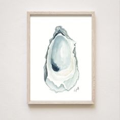 a watercolor painting of an oyster on a white wall