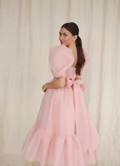 Gaun Koktail, Puff Sleeves Dress, Simple Frocks, Dress Rehearsal, Puff Sleeve Midi Dress, Puff Dress, Shein Outfits, Crop Top Dress, Pink Prom