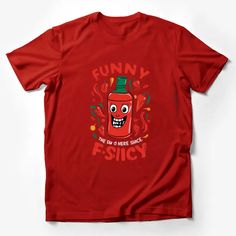 Funny Hot Sauce Bottle Graphic T-Shirt, Spicy Food Lover Tee, Red Chili Pepper Design Casual Wear Male T-Shirt Custom graphic T-Shirt.Customize your color Red Fun T-shirt With Funny Print, Fun Red T-shirt With Funny Print, Red T-shirt With Funny Print, Funny Red Tops With Screen Print, Funny Red Top With Screen Print, Funny Red Screen Printed Top, Funny Red Screen Print Tops, Funny Red Graphic Print T-shirt, Red Graphic Tee With Funny Print