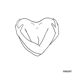 a black and white drawing of a person's arm in the shape of a heart