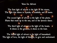 a poem written in white on a black background with some lights around it and the words verse for advent