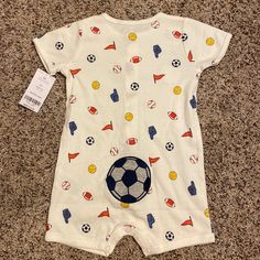 Nwt Brand: Carter’s Size: 9 Months Romper Style With Soccer Ball On Back Bottom- See Pictures Smoke Free Home ***Free Baby Gift With Either $20 Or $30 Dollars Spent On Baby Items!! 2 Separate Posts With Show The Free Items Available For $20 Or $30 Dollars Spent On Baby Items! Plus Bundle 2 Items Or More And Save 10%!*** Playful White Bubble Romper With Cartoon Print, White Onesie For Spring Playdate, Playful Cotton Onesie For Playdate, White Cotton Bubble Romper With Cartoon Print, Cute White Onesie With Cartoon Print, Cute White Cartoon Print Onesie, Fun Short Sleeve Onesie For Playtime, White Cotton Onesie For Playdate, White Fun Bubble Romper For Playwear