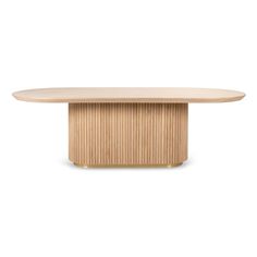 an oval wooden table on a white background