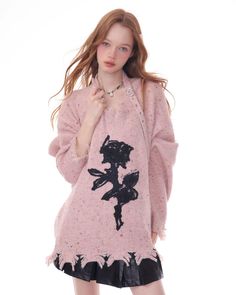 This Grunge Aesthetic Sweater features a distressed black knit with a bold rose print and frayed hem details Size:• S: Bust: 120cm/ 47.2 in, Length: 70cm/ 27.6 in, Sleeve: 54cm/ 21.3 in• M: Bust: 124cm/ 48.8 in, Length: 72cm/ 28.3 in, Sleeve: 55cm/ 21.7 in• L: Bust: 128cm/ 50.4 in, Length: 74cm/ 29.1 in, Sleeve: 56cm/ 22.0 inMaterial: Polyester Aesthetic Sweaters, One Piece Top, 90s Outfit, Winter Design, Rose Embroidery, Printed Sweater, Rose Design, Rose Print, Cut Design