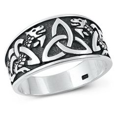 Celtic Triquetra & Dragon Ring .925 Oxidized Sterling Silver Band Jewelry Female Male Unisex Size 9 All our silver jewelry is crafted from .925 silver also commonly referred to as sterling silver. Sterling silver is the standard for beautiful high-quality silver jewelry and cannot be replicated by lower priced silver plated jewelry. It is 92.5% pure silver, mixed with alloys to add strength and durability to stand the test of time. Keep your fine jewelry shiny and elegant by storing it properly. Celtic Triquetra, Dragon Ring, Female Male, Band Jewelry, Silver Plated Jewelry, Oxidized Sterling Silver, Sterling Silver Bands, Pure Silver, Silver Band