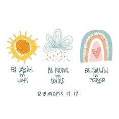 three different types of bibles with the words be joyful in hope, beautiful in peace