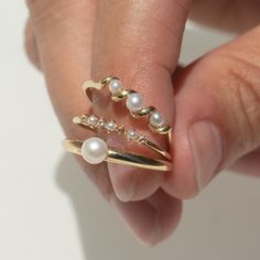 Solid Gold Pearl Trio Ring | Local Eclectic – local eclectic Aesthetic Rings, Trio Ring, Gold Pearl Ring, Jewelry Lookbook, Black Jewelry, Topaz Stone, Girly Jewelry, Dream Jewelry