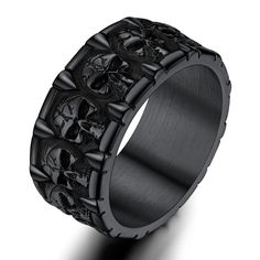 PRICES MAY VARY. 【Men's Skull Ring】shiny, has great weight to it and just nicely crafted! 【Stainless Steel Ring】for a Halloween costume or daily wear. Width: 10mm 【Biker Ring】Gothic jewelry, heavy and solid cool looking rings. 【Cool Ring】for skull lover. Thick & Heavy for a mans hand! 🎁【Luxury Package】: arrive in a very nice box with metallic detail plus a velvet-esque bag. very easily be a gift. Mans Hand, Biker Wedding, Mens Black Ring, Cool Ring, Mens Skull Rings, Skull Rings, Stacker Rings, Skull Lover, Biker Rings