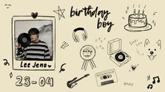 a birthday card with an image of a boy holding a record player in front of him